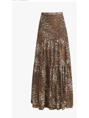 Veronica Beard Tiered Leopard Print Maxi Skirt Brown size small front slit